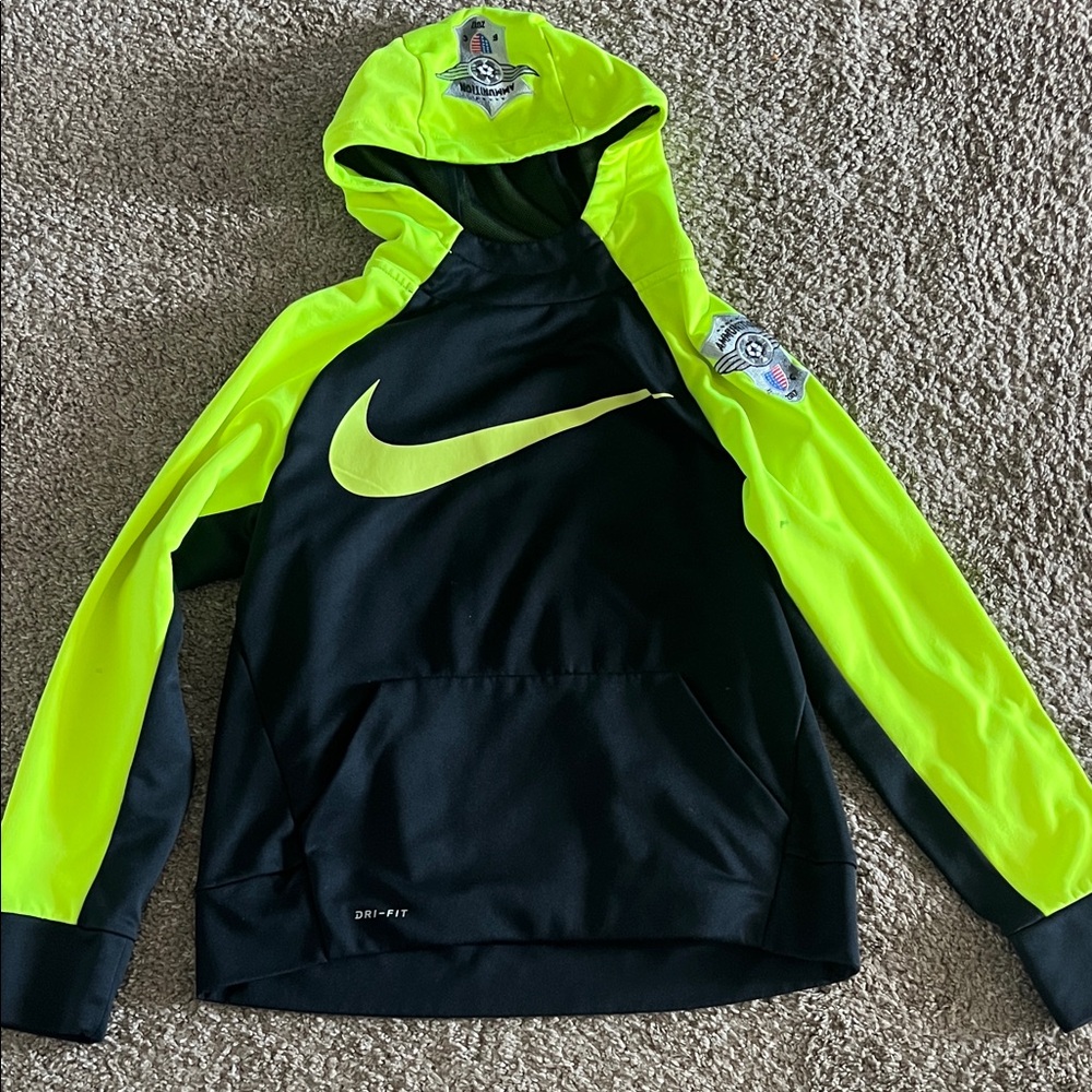 Nike Black and Neon Yellow Dri-FIT Hoodie